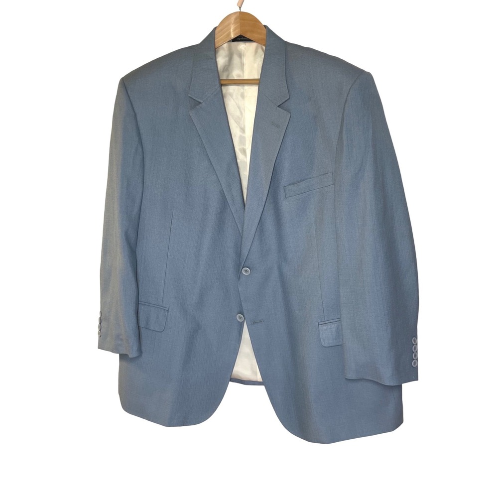 Andrew Fezza Mens 100% Silk Blazer Light Blue Two Button Sport Coat Size 52R